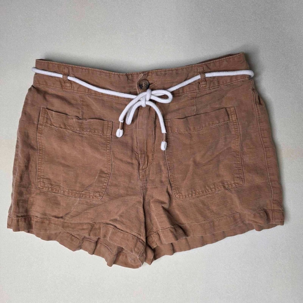 C&C California Linen Blend Shorts Women's Size M Brown Utility Rope Belt Pockets